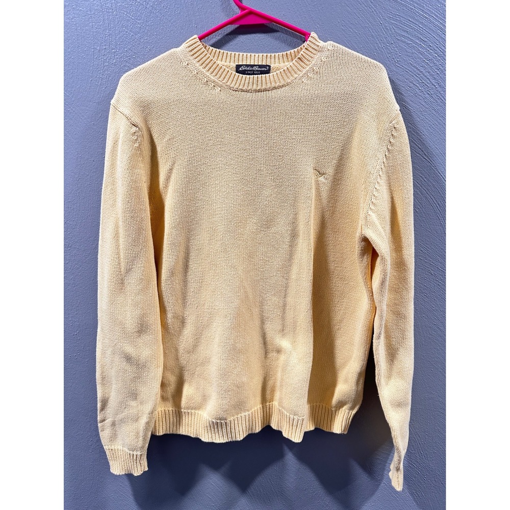 Eddie Bauer Mens Medium Yellow 100% Cotton Crewneck Knit Sweater Long Sleeve